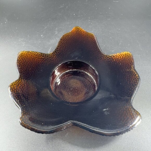 1990s Hallmark Deep Brown Glass Maple Leaf Votive Tea Candle Holder Single VTG - Picture 11 of 15